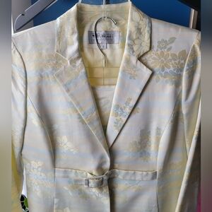 Vintage Worth 8P Skirt Jacket Suit Set Yellow Blue Floral